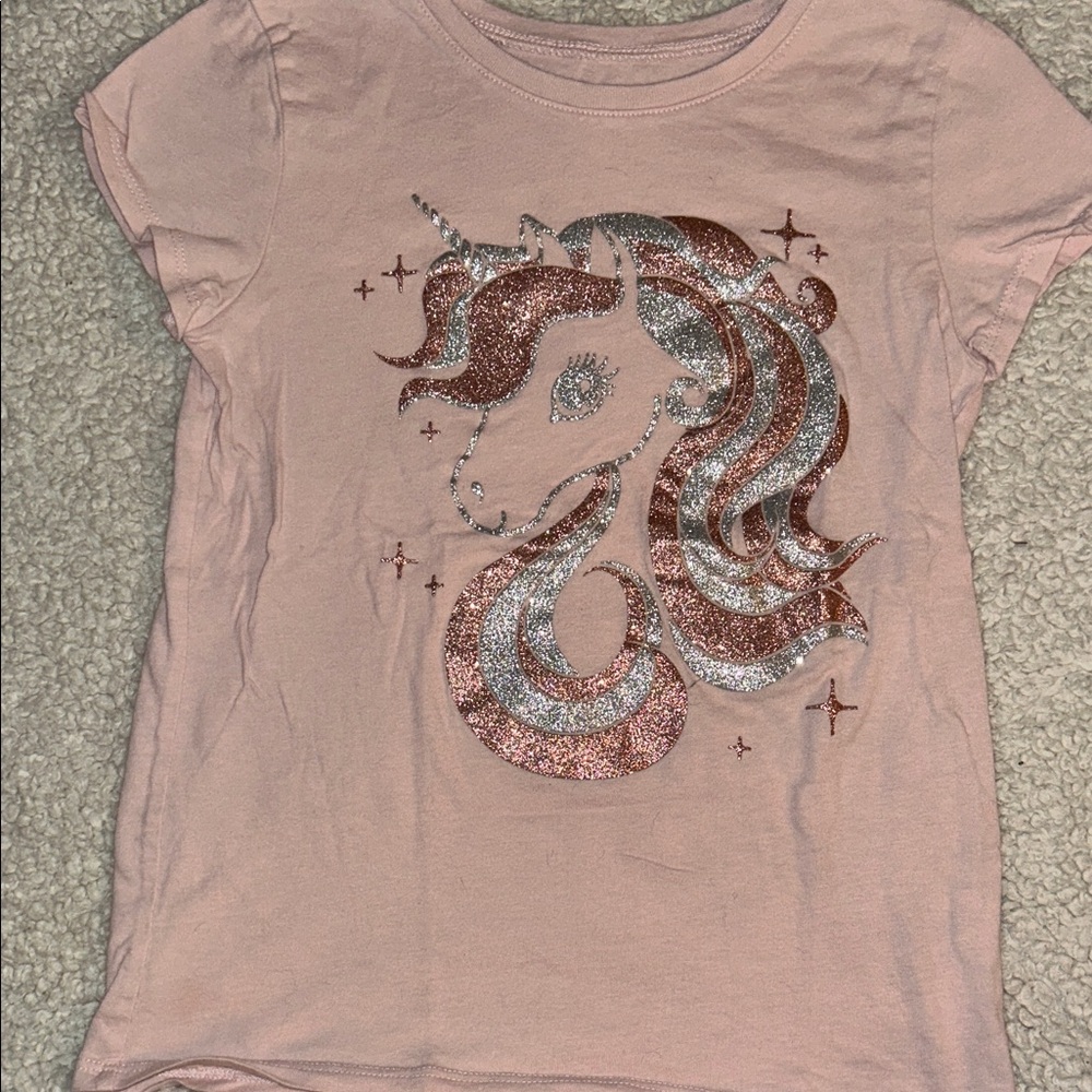 The Children's Place Pink Tee with Glitter Unicorn
